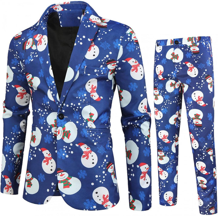 Zhiyao Herren Lustige Weihnachtsanzug 2-Teilig Slim Fit Button Verschiedene Drucke Formal Weihnachte