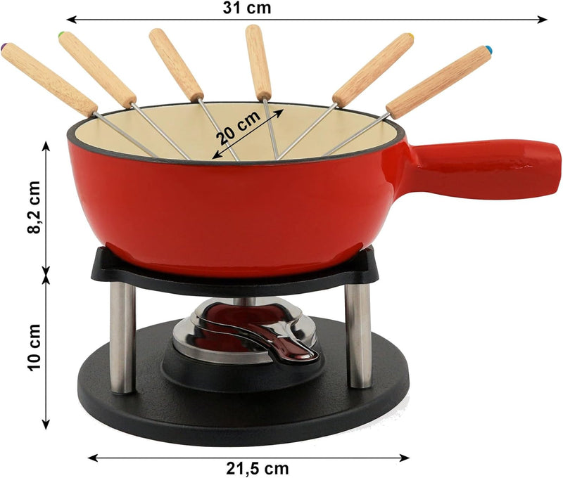 BBQ-Toro Gusseisen Fondue Set für 6 Personen | 2 Liter | Fondueset 9 teilig mit Brenner und Gabeln |