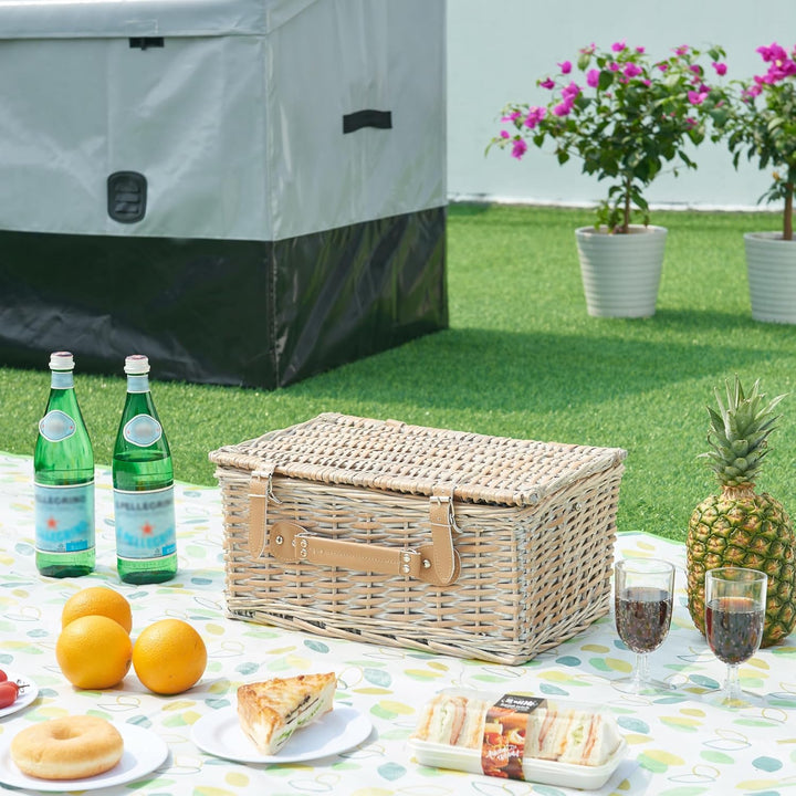 casa.pro Picknickkorb Lumparland Komplettset für 4 Personen Weidenkorb Picknickset aus Geschirr Gläs