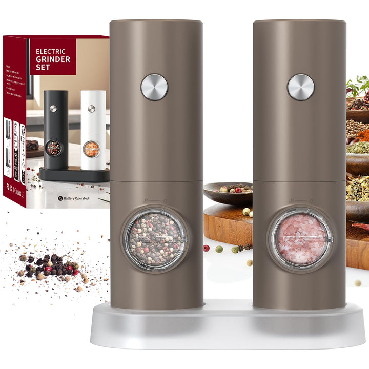 CIRCLE JOY Salz und Pfeffermühlen Elektrische 2er Set Batteriebetriebenen Gewürzmühle mit Basis, Wei