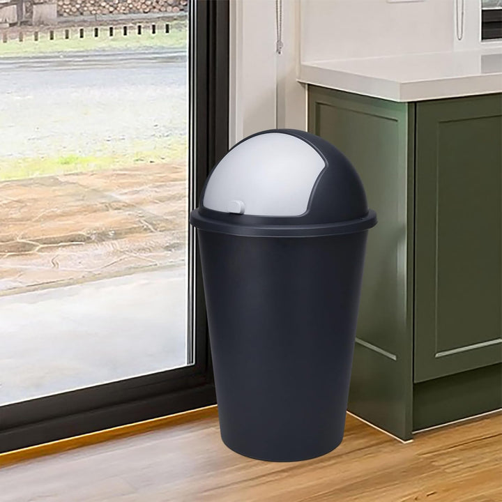 Spetebo XL Abfalleimer mit Schiebedeckel schwarz - 50 L - Runder Mülleimer mit Kuppel Deckel - Kosme
