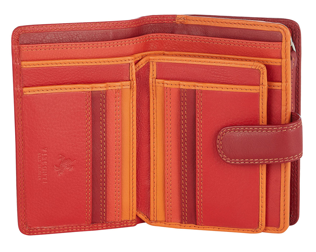 VISCONTI Leder Geldbeutel Damen RFID Schutz Geldbörse Damen Portemonnaie Bifold Mehrfarbig Portmonee