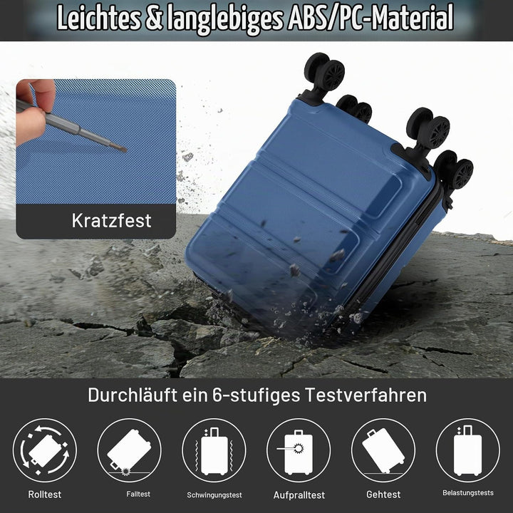 KONO Koffer Trolley Reisekoffer aus ABS+PC – Leichter Hartschalenkoffer mit 4 Zwillingsrollen und TS