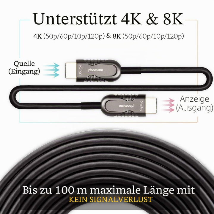 phoossno Gen 2 zertifiziertes 8K Glasfaser HDMI 2.1 Kabel Ultra High Speed HDMI Kabel 48Gbps 33ft 10