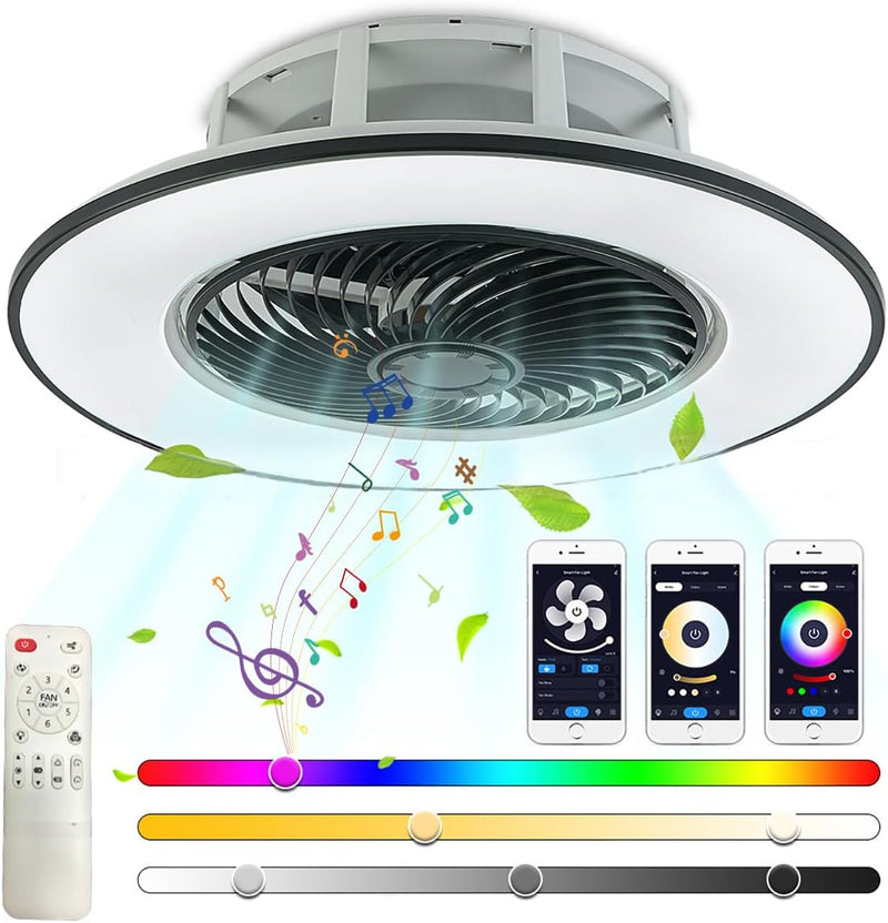 TRUYOK Silent Fan RGB Deckenleuchte 5600Lumen Musik Bluetooth Lautsprecher Deckenventilator mit Bele