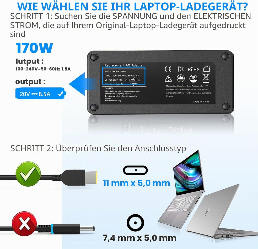 20 V 8,5 A 170 W Adl170nlc3a 4 x 20e50578 45n0113 36200296 Ersatz für Notebook Ladegerät für Lenovo