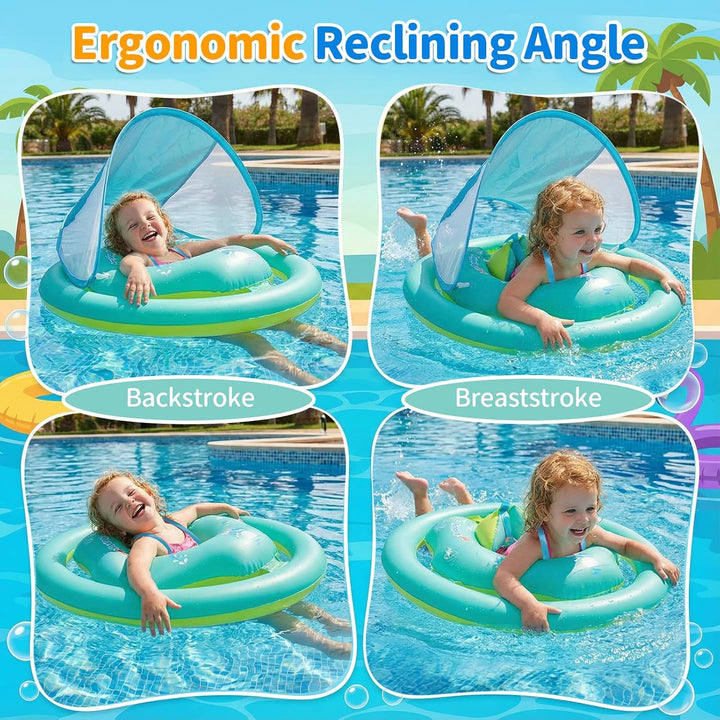 Baby Schwimmring mit Sonnendach Ninonly Sicherer Doppelter Schwimmring Baby mit Sonnendach UPF 50+ D