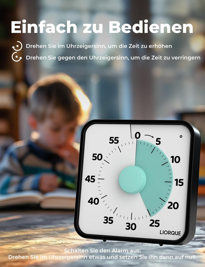 LIORQUE 19cm Visueller Timer 60 Minuten Countdown Timer XL Cyan, XL Cyan