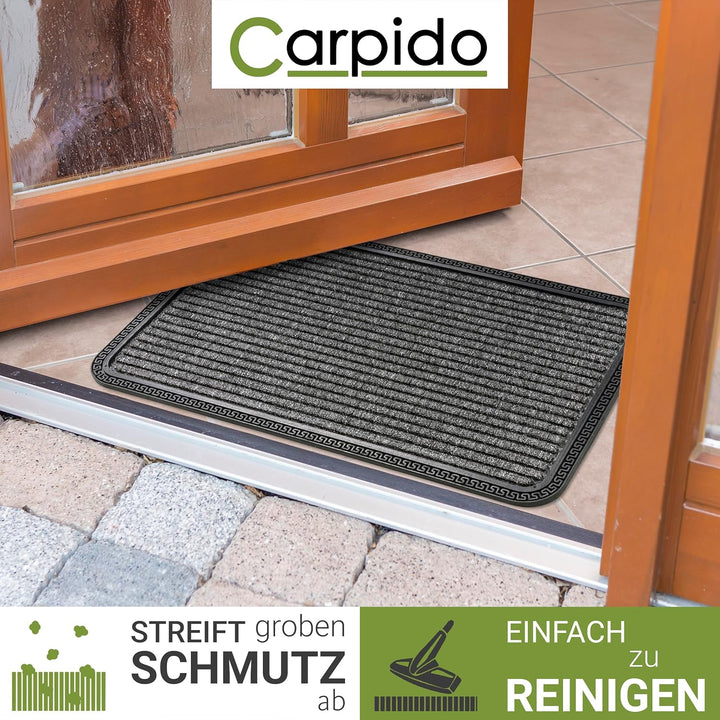Carpido rutschfeste Fussmatte Aussen &amp; Innen - Grau Linien 2er Set 40 x 60 cm 40 x 60 cm - Rechtecki