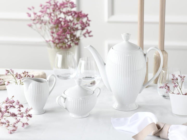 CreaTable 21881 Serie Valenica Geschirrset, Kaffeegarnitur aus Porzellan, Porcelain, Weiss Weiss 3-t