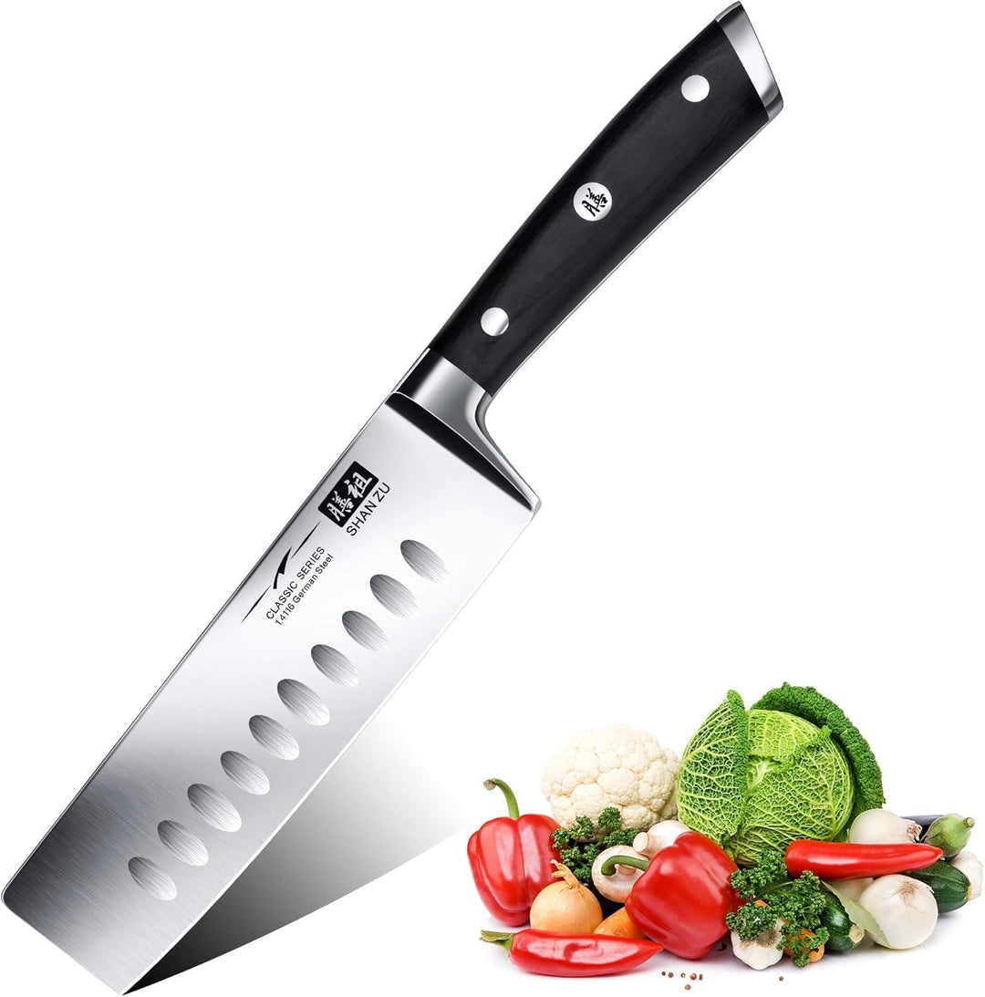 SHAN ZU Kochmesser Nakiri Küchenmesser Profi Messer Chefmesser 16.5 cm Allzweckmesser Deutscher Edel
