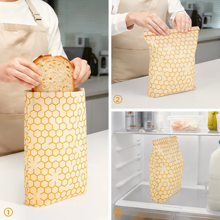 Brotbeutel – Bienenwachstücher Gross 26 x 32 cm für Obst, Gemüse, Brot, Nüsse – antibakteriell &amp; lan