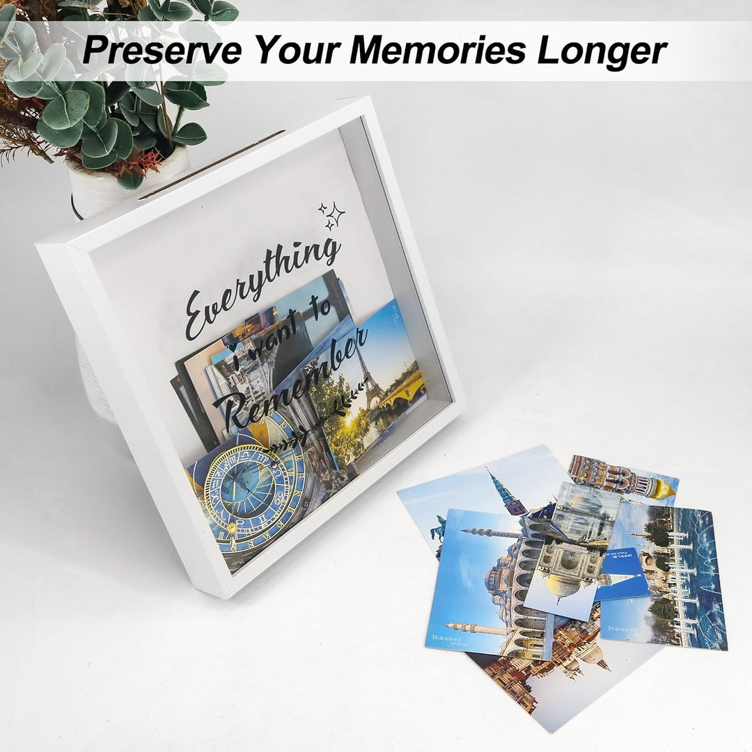 FramePro 30x30 3D Bilderrahmen Schattenbox mit Glasscheibe Ticketstummel Reise Abenteuer Archivbox R