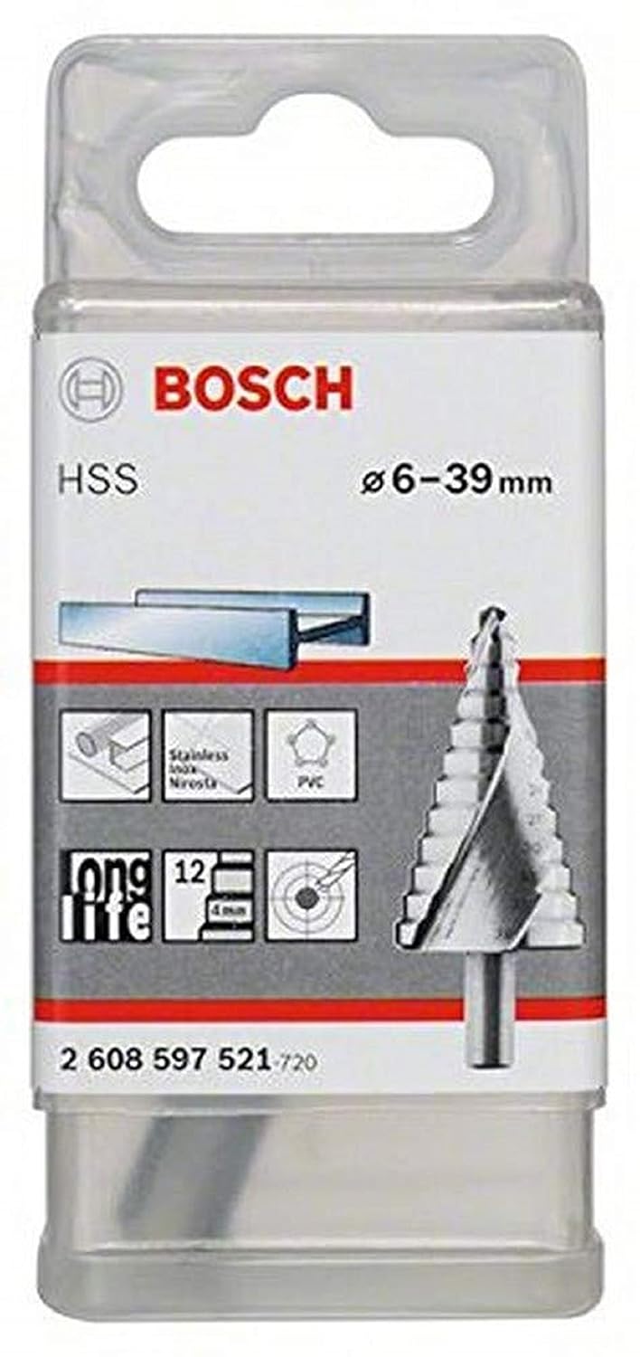 Bosch Professional Stufenbohrer HSS (für dünne Materialien z.B. Stahlblech, Ø 6-39 mm, mit 12 Stufen