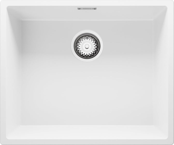 Unterbauspüle Weiss 56 x 47 cm, Granitspüle + Siphon Klassisch, Spülbecken ab 60er Unterschrank, Küc