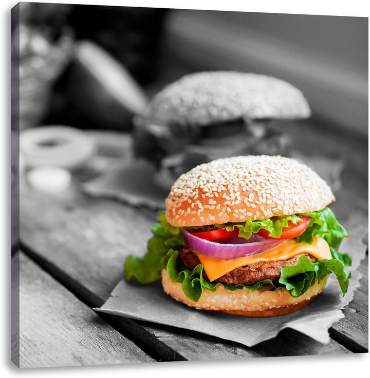 Pixxprint Leckere Burger als Leinwandbild/Grösse: 70x70 cm/Wandbild/Kunstdruck/fertig bespannt, 70x7