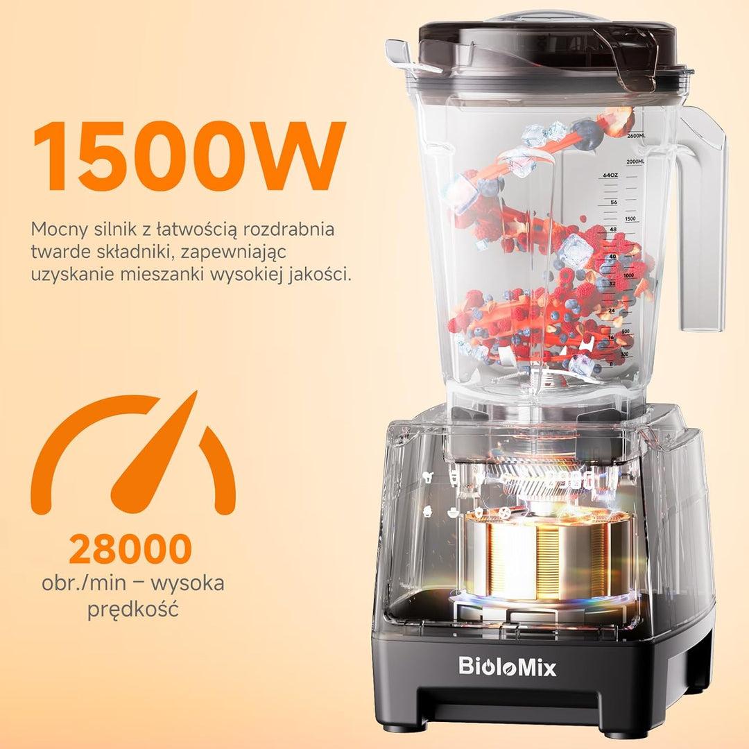 BioloMix 1500W Hochleistungsmixer Smoothie Maker und 2,6 l grossvolumiger BPA Freier Behälter Mit 6