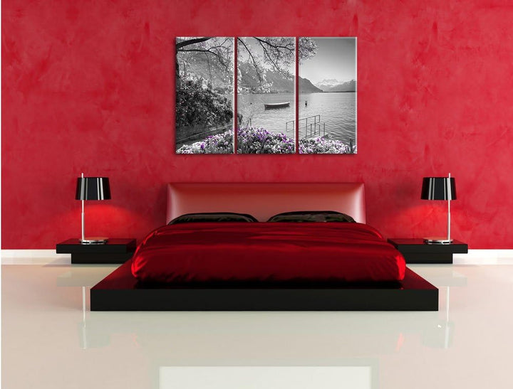 Pixxprint Genfer See im Sonnenschein als Leinwandbild/Grösse: 3 Teilig (120x80 cm) cm/Wandbild/Kunst