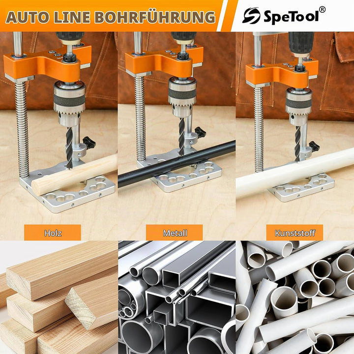 SpeTool S04003 Portable Drill Guide, 1/2" Chuck-Handbohrmaschine für gerade Löcher, 0-160 mm Tiefe,