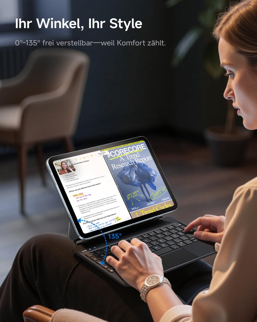 HOU Tastatur Hülle für iPad 11. Generation 2025 A16/10. Generation 2022, Magnetischer Ständer, Bluet