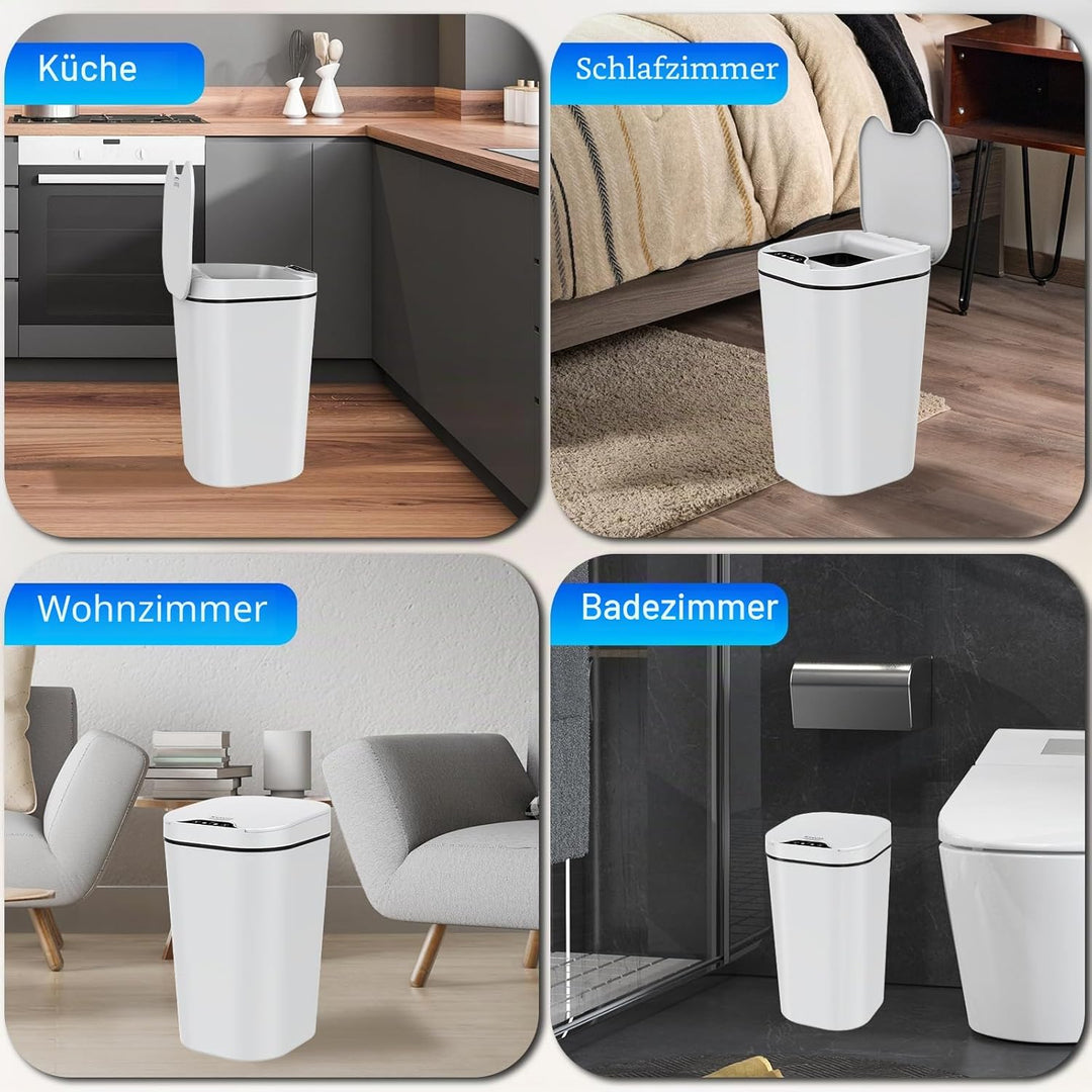 2er Set Mülleimer Bad mit Sensor, 10L Automatischer Mülleimer mit Deckel, Elektrischer Mülleimer für