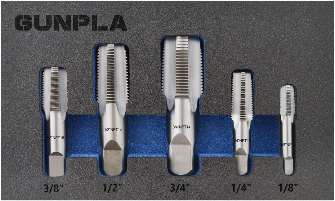 Gunpla NPT Rohrgewindebohrer Set Form C-G, 5tlg. G1/8", G1/4", G3/8", G1/2", G3/4" Zoll, Legierter S