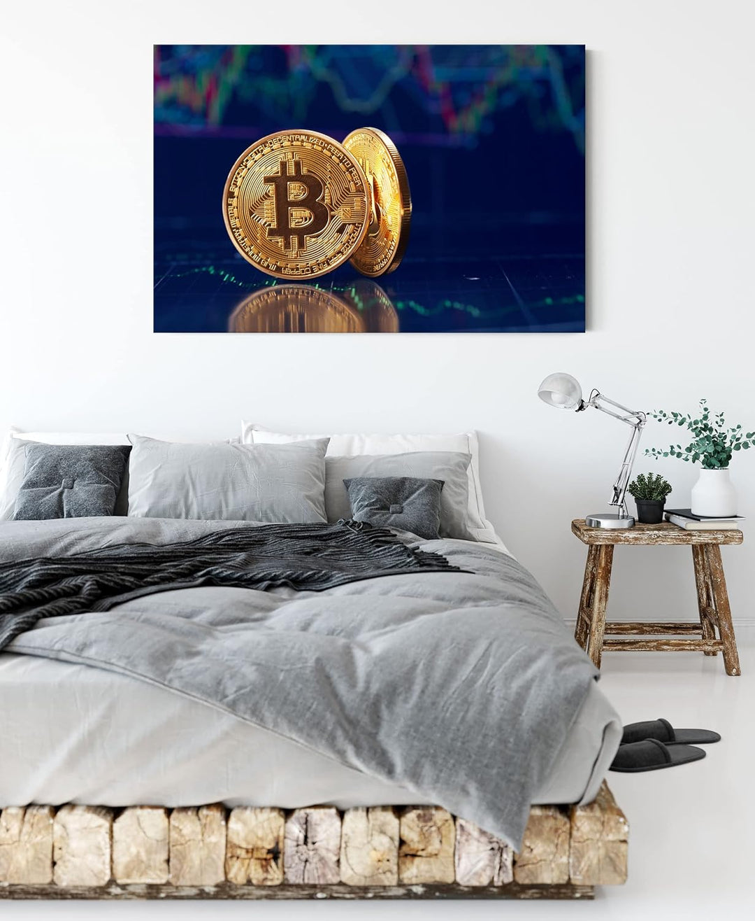 Pixxprint Bitcoin BTC als Leinwandbild | Grösse: 120x80 cm | Wandbild | Kunstdruck | fertig bespannt