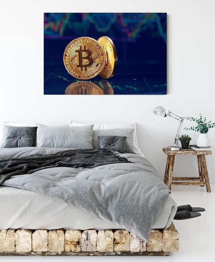 Pixxprint Bitcoin BTC als Leinwandbild | Grösse: 120x80 cm | Wandbild | Kunstdruck | fertig bespannt