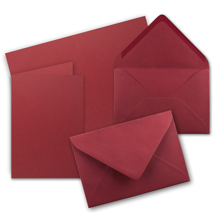 Faltkarten SET mit Brief-Umschlägen DIN A6 / C6 in Dunkelrot/Weinrot - 25 Sets - 14,8 x 10,5 cm - Se