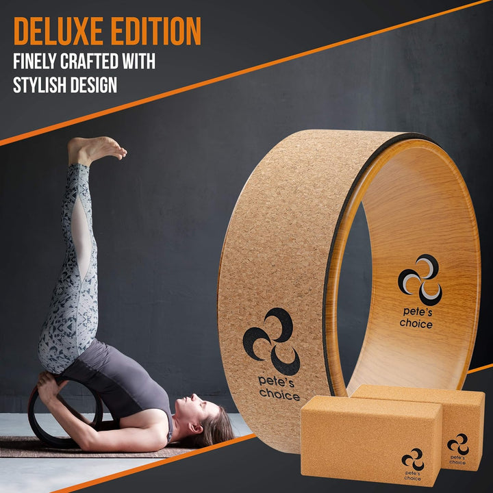 Yoga Rad Holz und Yoga Blocks aus Kork mit Zusätzlichem eBook und Yoga Gurt. Extra Feste, Massive Yo