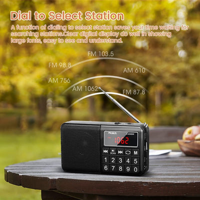 PRUNUS J-429SW Tragbares Radio klein FM/AM(MW)/SW,Grosse Gummierte Knöpfe&Display Digital Radio für