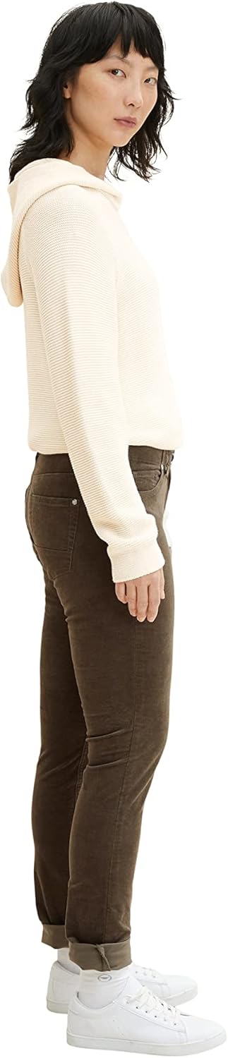 TOM TAILOR Damen Alexa Slim Samthose 32W / 30L 18123 - Tarmac Khaki, 32W / 30L 18123 - Tarmac Khaki
