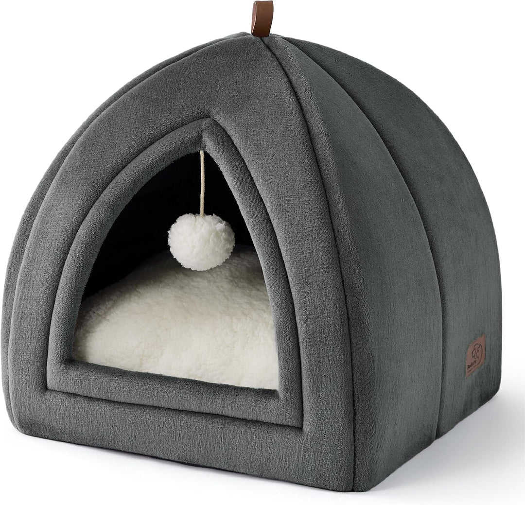 BEDSURE Katzenhöhle grosse Katzen Dunkelgrau - Faltbare Katzenbett mit waschbaren Kissen, Katzenzelt