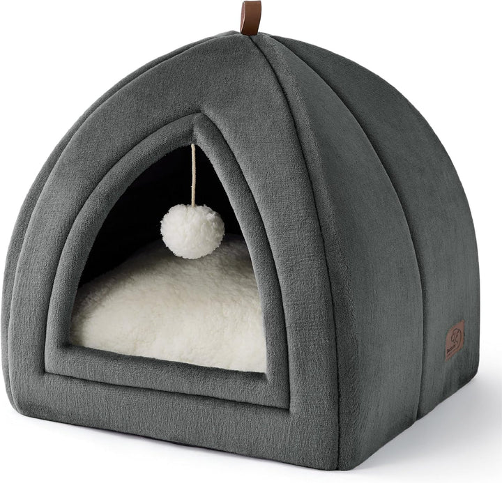 BEDSURE Katzenhöhle grosse Katzen Dunkelgrau - Faltbare Katzenbett mit waschbaren Kissen, Katzenzelt