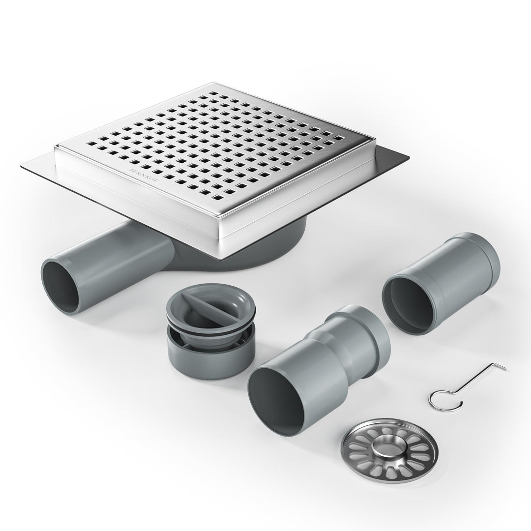 Duschrinne Quadrat 15 * 15cm, 360° Siphon mit Geruchsstop und Haarsieb Edelstahl Ablaufrinne Bodenab