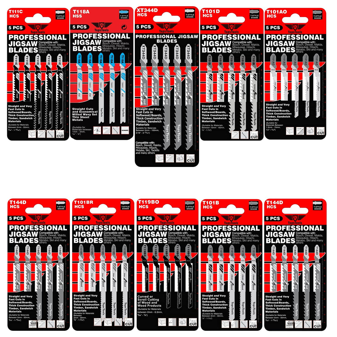 TopsTools 50pcs JSTTXK10 T101AO T101B T101BR T101D T111C Stichsägeblätter