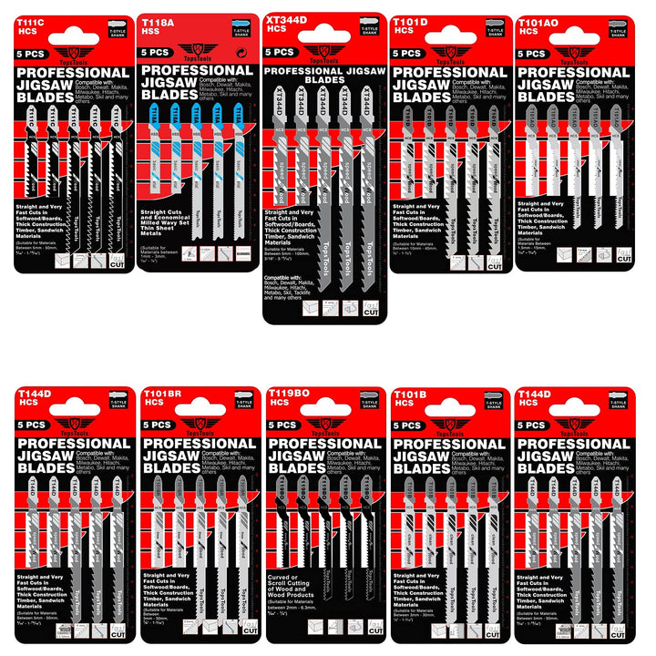 TopsTools 50pcs JSTTXK10 T101AO T101B T101BR T101D T111C Stichsägeblätter