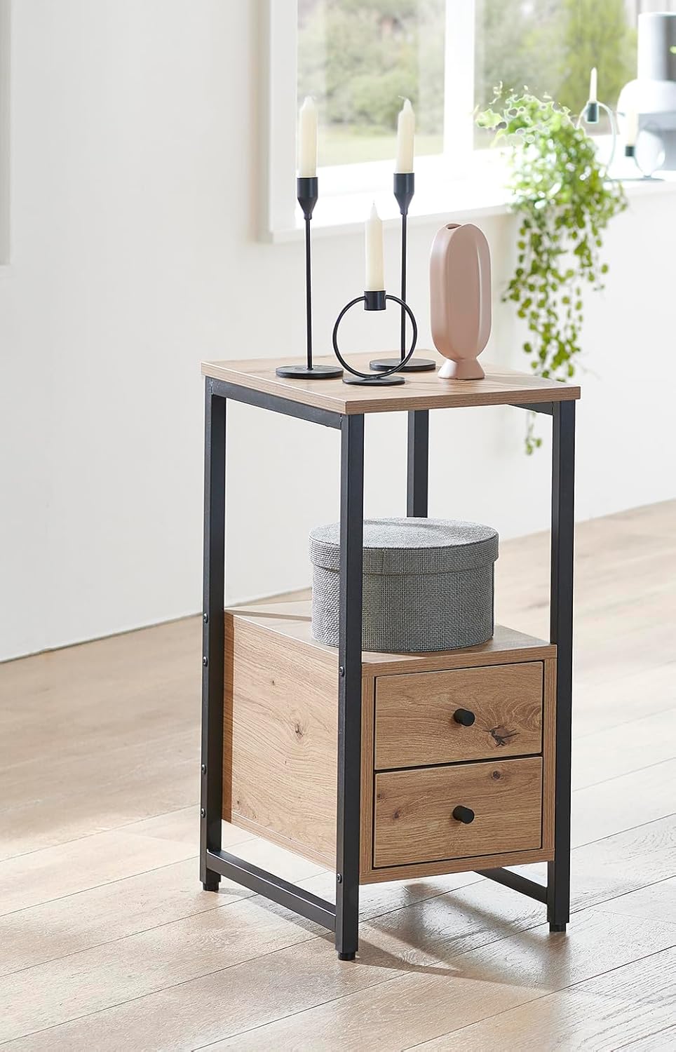 HAKU Möbel Beistelltisch, Metall, eiche, schwarz, B 30 x T 40 x H 63 cm