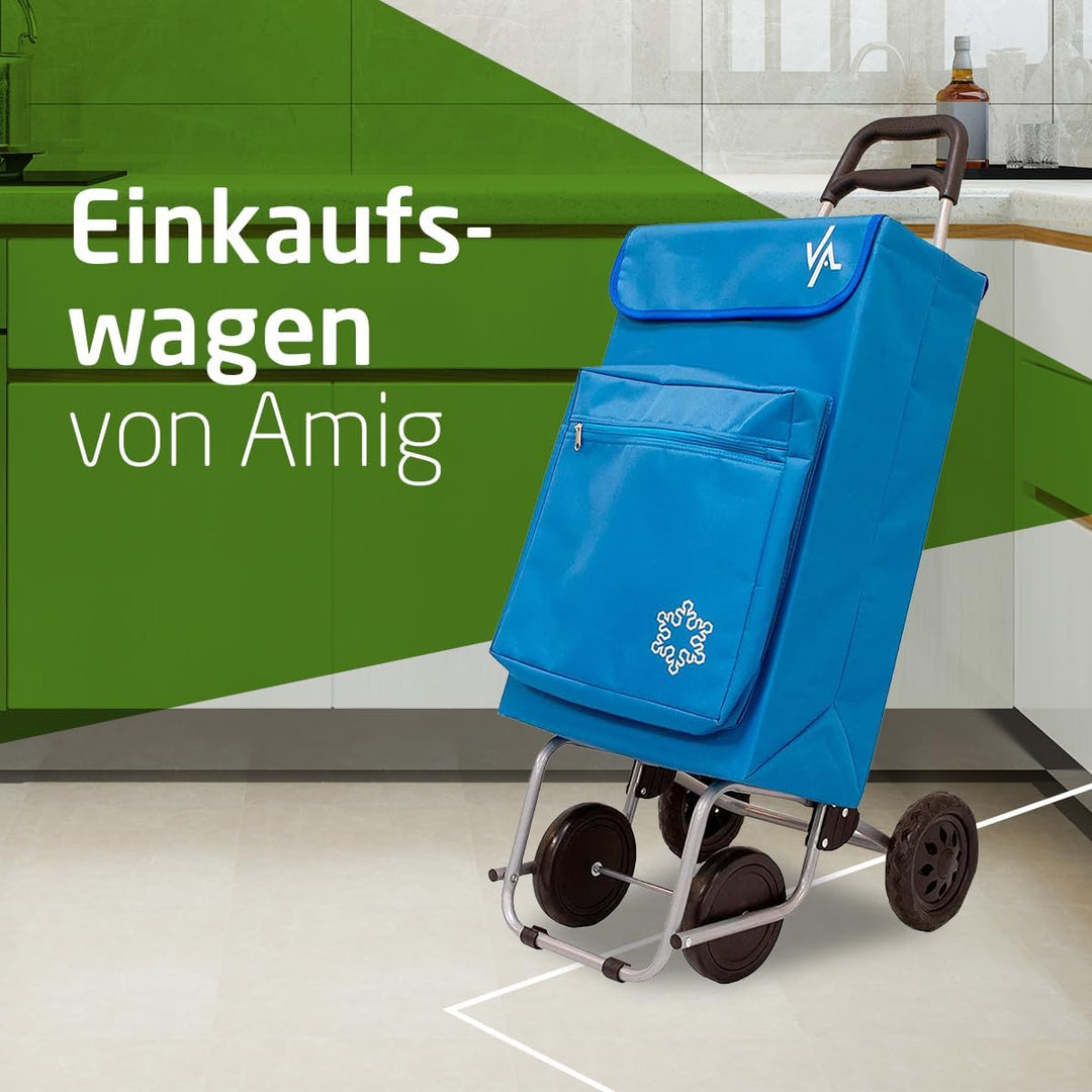 Amig - Einkaufstrolley mit 4 Rädern | Aussentasche für Tiefkühlkost | Maximale Belastung 15 kg |Kapa