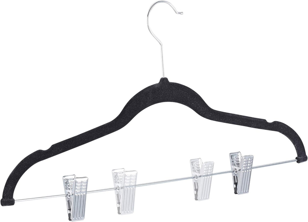 Relaxdays 24 x Samtbügel mit Clips, 360° drehbarer Haken, Hosenbügel, rutschfeste Hemdenbügel, 43 cm