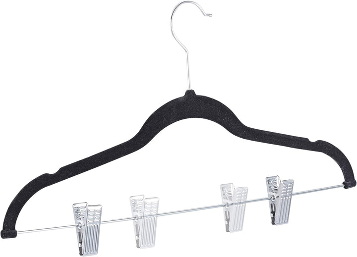 Relaxdays 24 x Samtbügel mit Clips, 360° drehbarer Haken, Hosenbügel, rutschfeste Hemdenbügel, 43 cm