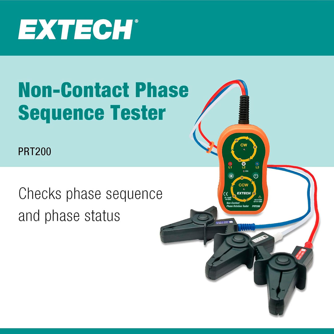 Extech Phasendrehrichtungsprüfer, 1 Stück, PRT200 | Phasenrotation (CW/CCW) und Live-Phasen-LEDs, 75