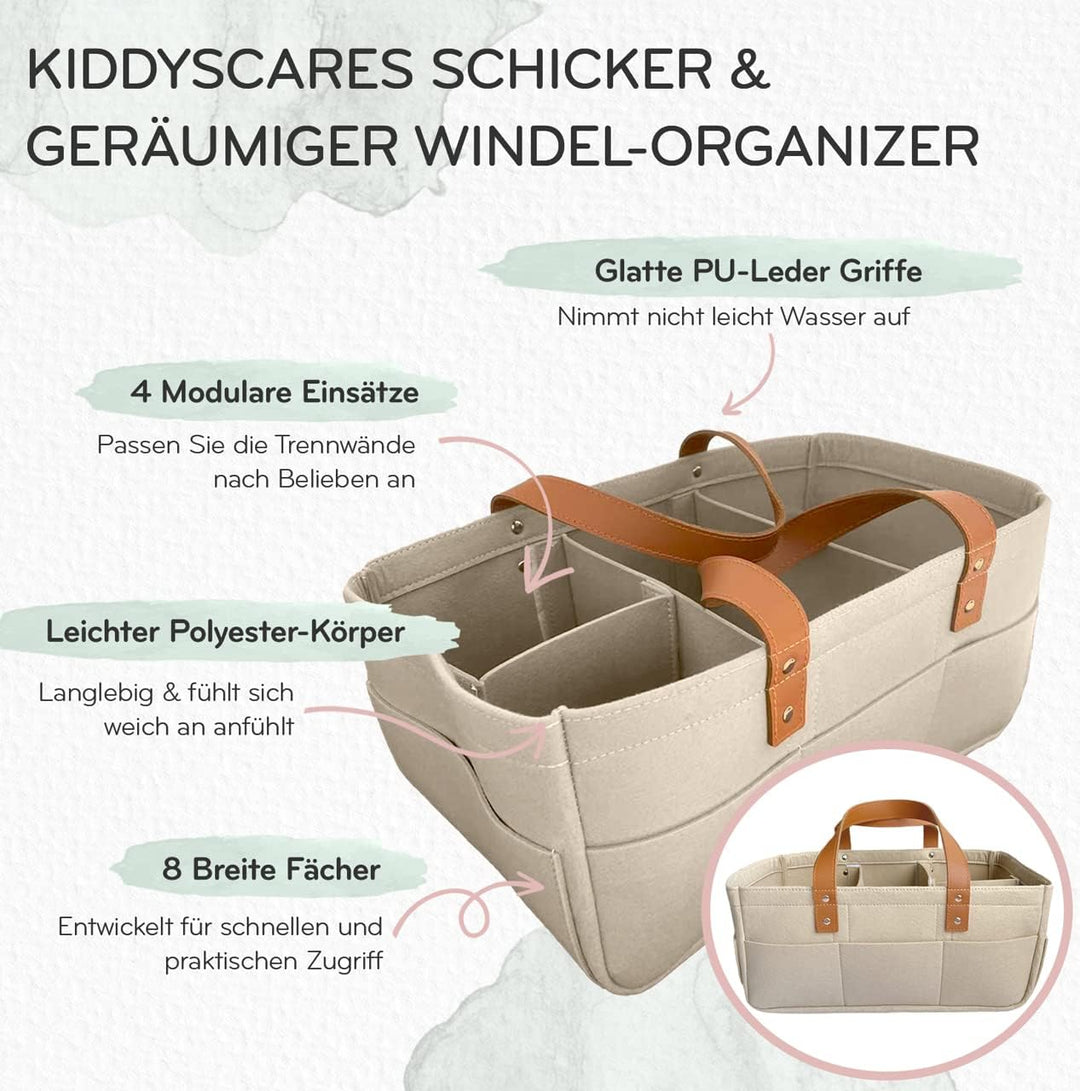 KiddyCare - Vielseitiger Wickelkorb und Windel-Organizer aus 100% Baumwolle und Gewebtem Seil, 3 Her