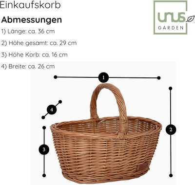 UNUS Weidenkorb Picknickkorb Einkaufskorb Henkelkorb 36x16x26cm(LxHxB) braun Braun mittel, Braun mit
