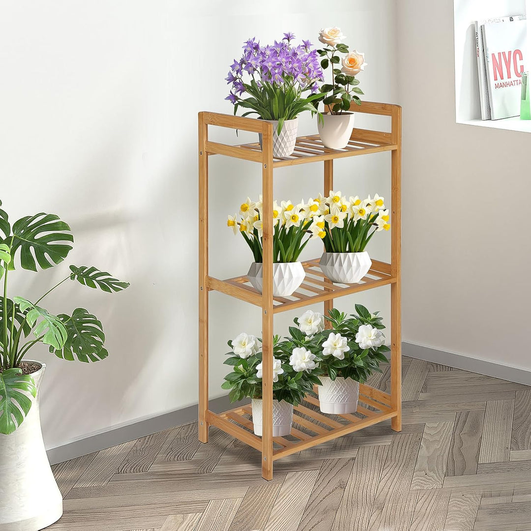 PACHIRA Standregal mit 3 Ablagen, 35 x 25 x 71 cm Bambusregal, Stehendes Lagerregal Aus Bambus, Als