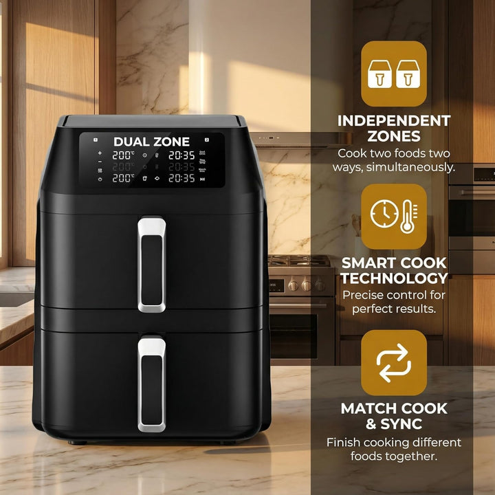 Airfryer, Heissluftfritteuse 2 Kammern, 12 L Heissluftfritteuse, Innovative Mehrfach-Luftgeschwindig