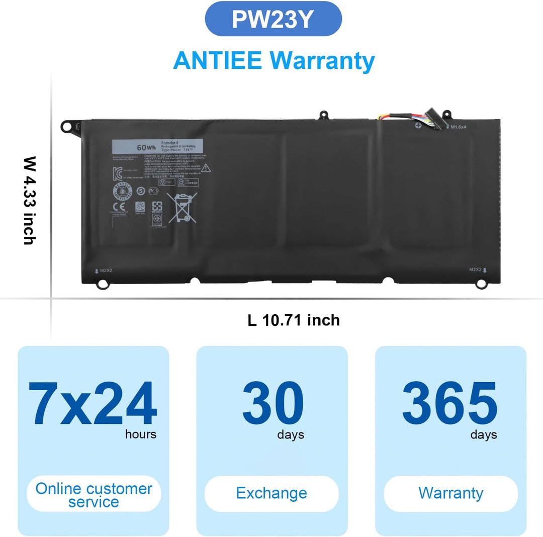 ANTIEE New 60Wh PW23Y Laptop Akku für Dell XPS 13 9360 13-9360-D1605G 13-9360-D1509 XPS 13-9360-D150