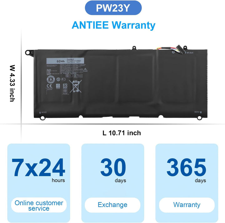 ANTIEE New 60Wh PW23Y Laptop Akku für Dell XPS 13 9360 13-9360-D1605G 13-9360-D1509 XPS 13-9360-D150