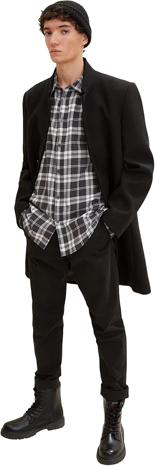TOM TAILOR Denim Herren Hemd mit Karomuster, 30672 - Coal Grey Light Beige Check