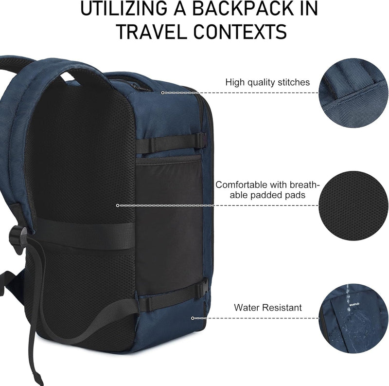 ECOHUB Rucksack 40x20x25 Ryanair Handgepäck 13 Taschen Reiserucksack Flugzeug Carry-ons Wasserdichte